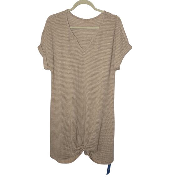 Cupshe Swimsuit Cover Up Beige Waffleknit Midi Length Short Sleeve Womens Medium - Picture 1 of 8